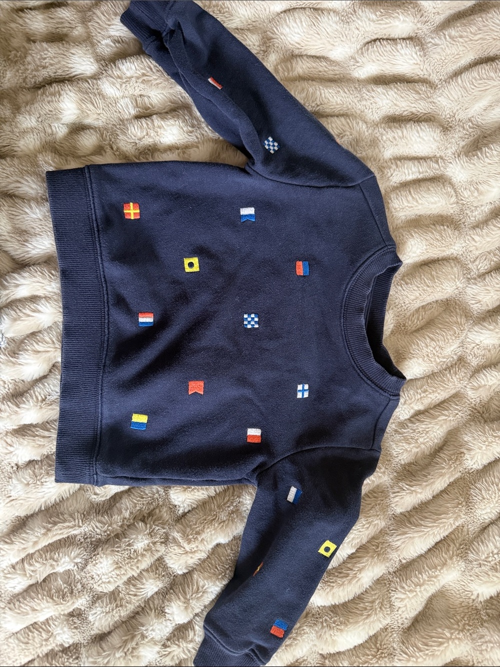 Janie and Jack Navy Sweatshirt with Colorful Nautical Flag Embroidery